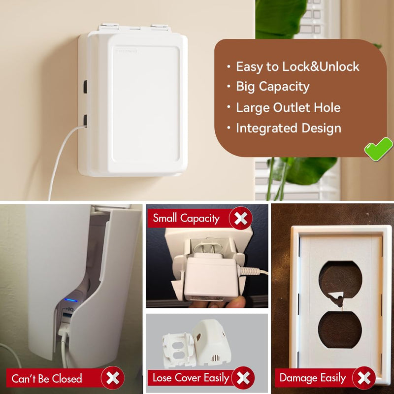 EUDEMON 1 Pack Updated Baby Safety Electrical Outlet Cover Box Childproof Plug Cover - More Space for Large Plugs Easy to Install & Use (White) White
