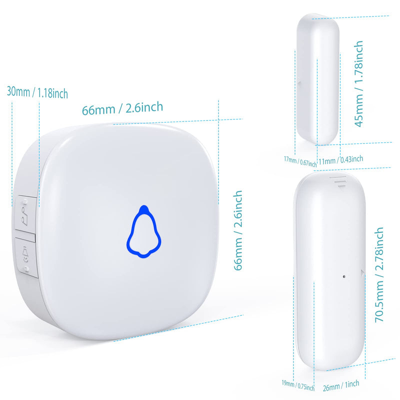 Door Alarms When Opened, METAK Wireless Door Sensor with 500Ft Wider Range LED Indicator, Personalized Door Chime Offers 58 Chimes 5 Volume Levels for Home Store Office, 2 Sensors+1 Receiver White