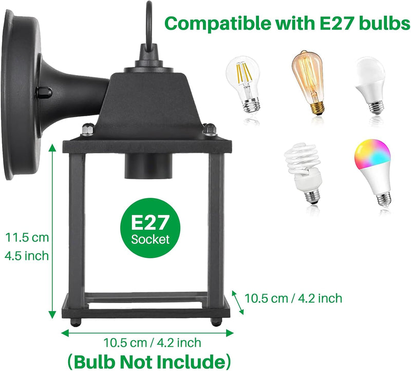 Outdoor Wall Lantern, Exterior Waterproof Wall Sconce Light Fixtures, Black Front Door Wall Lighting with Clear Beveled Glass Shade, 2 Pack 8.27 inch