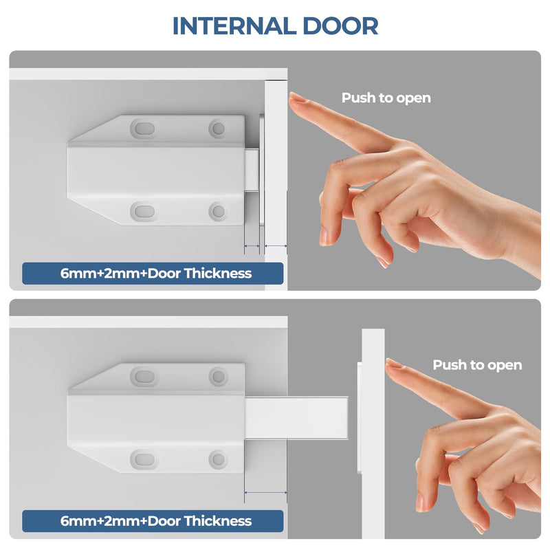 Magnetic Push Latch Without Nail Installation Tonitrui Heavy Duty Magnetic Touch Latches for Large Door Push Release Latch Kitchen Drawer Push Catch Press Out Latch(White 6 Pack) White