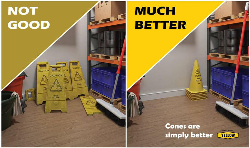 Yellow Safety® Commercial 19 Inch "Caution Wet Floor" Sign Cone, 6 ct., Easy to Use and Store 19"