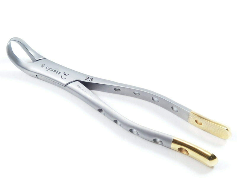 Gold Handle Premium Grade Dental Extracting Extraction Forceps Lower Molars Cow-Horn Beak #23 Dental Extracting Forceps -Cynamed