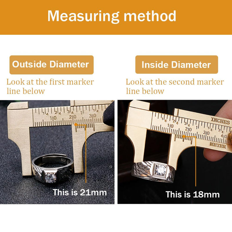 Brass Pocket Caliper with Double Scale Sliding Gauge Bead Measuring Tool Millimeter Gauge Mini Brass Vernier Caliper Brass Ruler, Gold Ruler for Measuring Jewelry(100mm) 2 Pack