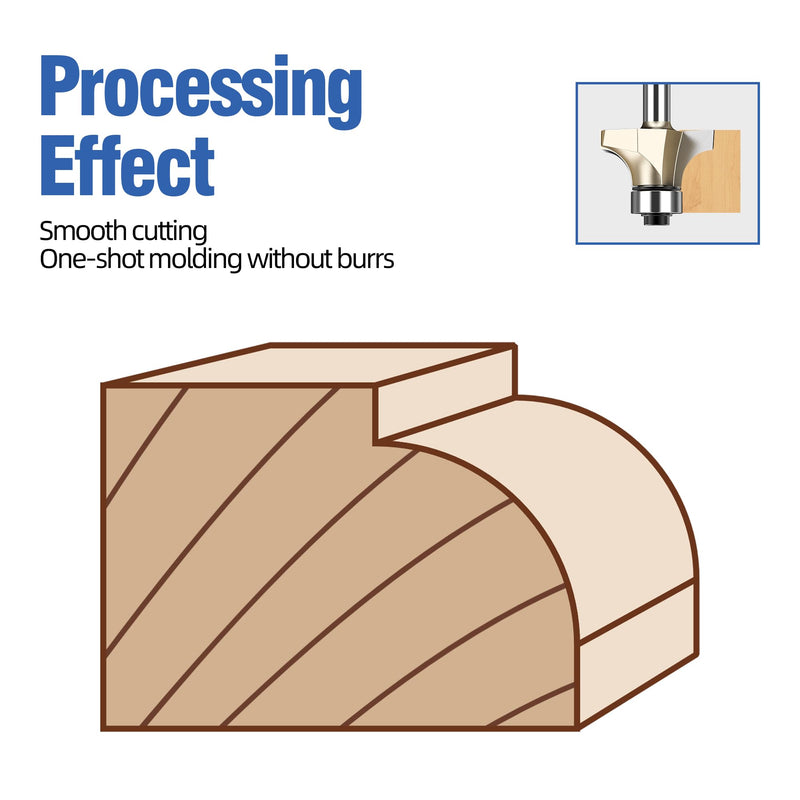 HUHAO Roundover Router Bit,1/2" Shank,3/4-Inch Radius Round Over Edge Forming Router Bit CNC Router Bits for Round Edging, Cabinet Edges Radius 3/4"- Shank 1/2"