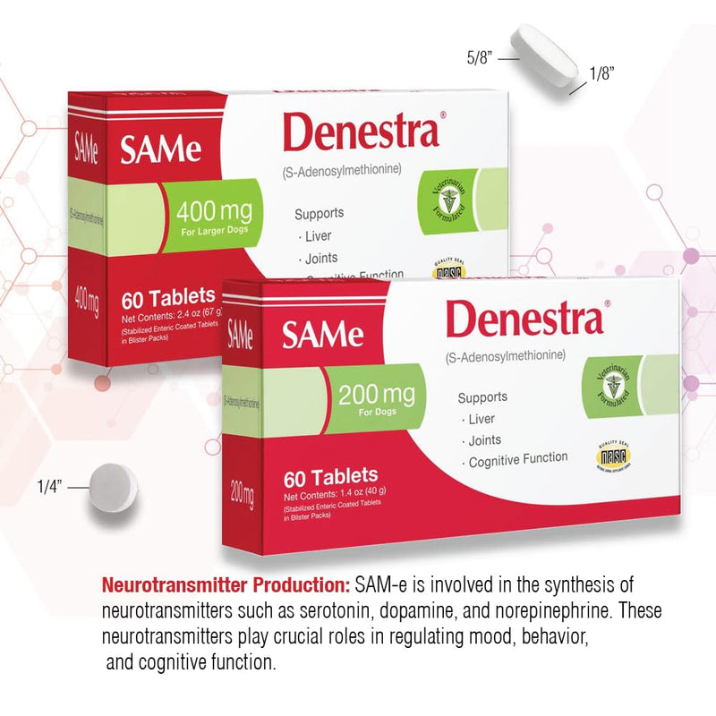 Denestra Same for Dogs – S-Adenosyl-L-Methionine (Same) – Liver, Joint & Cognitive Support for Dogs – Promotes Brain Function & Mobility – Vet-Approved Formula – 200 mg – 60 Tablets 60-Tablet