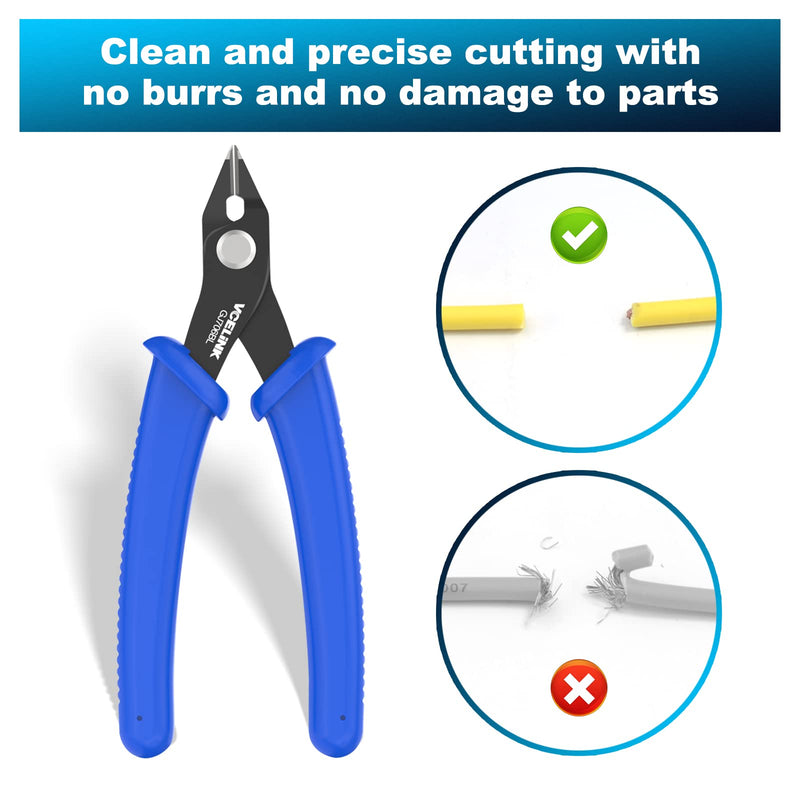 VCELINK Small Wire Cutter Spring-loaded GJ706BL, Precision Flush Cutter Pliers Diagonal Cutters for Electronics, Jewelry Making, Model Craft and 3D Printer, 5-Inch