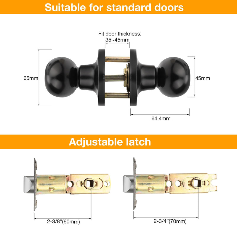 Gobrico 3 Pack Black Passage Door Knobs Egg Oval Door Knobs for Hall and Closet Black Interior Door Handles Keyless Door Locks Passage Function Passage (Without Locking)