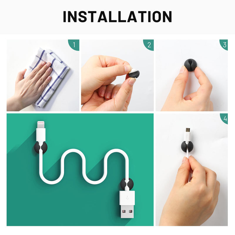 18 Pack Mini Cable Clips, Znben Cord Organizer Holder Adhesive Cord Management Charger Wire Holder Clips for Desk, Home, Office, Car, Cubicle, Nightstand Black