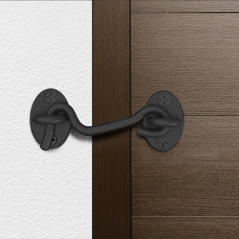 Barn Door Lock Gate Latch - 2 Pack 4 Inch Black Hook and Eye Latch Heavy Duty Screen Latches Hardware Stainless Steel Gate Lock Cabin Hooks for Sliding Door Bedroom Outdoor Window Cabinet Bathroom 2Pack Black