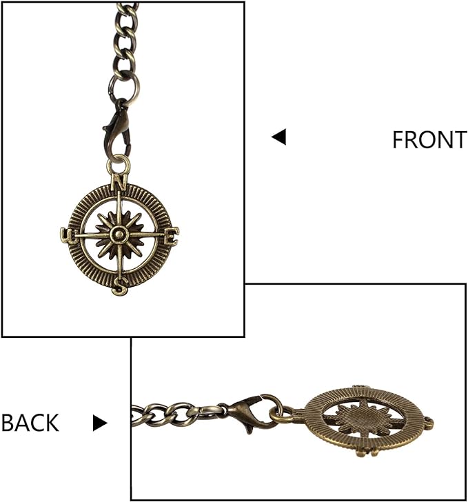 TREEWETO Men's Pocket Watch Chain Albert Chain with 2 Hooks and Compass Pendant - NewNest Australia