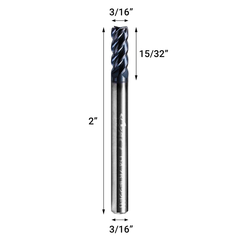 ACCUCUT I4KES 3/16” Carbide Square End Mill - 4 Flute Milling Bit for Steel, Forge Steel, Hardened Steel, Copper, Alloys & Materials < HRC 50-45 Degree Helix, AlTiN Coating CNC Router Bit 3/16 in 1