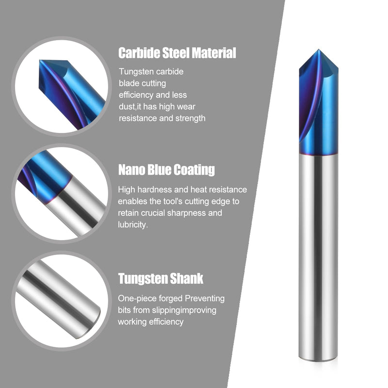 5PCS CNC Wood Carving Router Bits Set 1/4'' Shank, 15°Detail Carving Liner+ 20° Profile bit+30°+60°+ 90°V Groove Router Bit Set with Nano Blue Coating CNC Milling Cutter Engraving Router