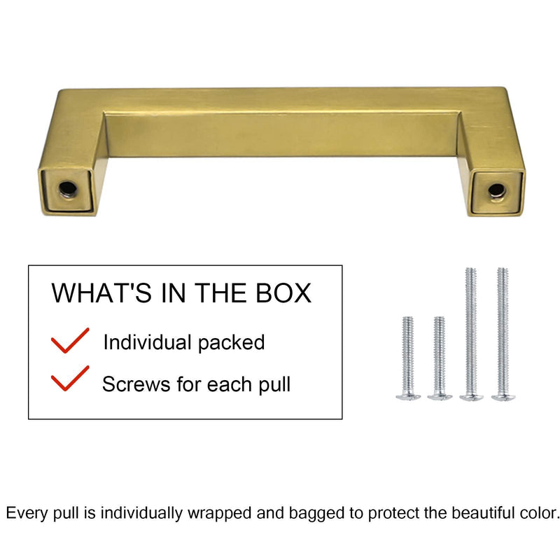 goldenwarm 5 Inch Gold Cabinet Pulls 10 Pack Brushed Brass - LSJ12GD128 Gold Cabinet Handles Square Brushed Gold Kitchen Hardware Pulls for Dresser Drawers 5in hole centers