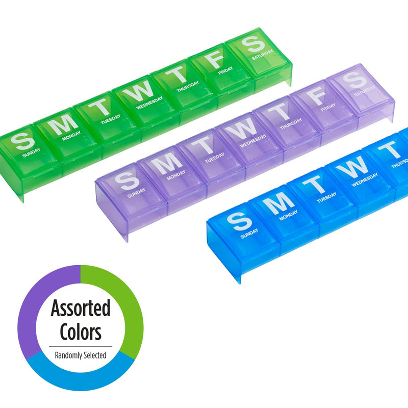 EZY DOSE Weekly (7-Day) Pill Case, Medicine Planner, Vitamin Organizer, 2X-Large Contoured Compartments for Easy Pill Removal, Color May Vary, BPA Free 2X-Large 9"x1.875"x1"