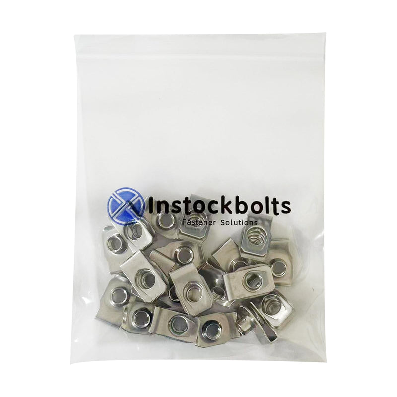 M6 U-Style Clip-On Nut, U-Type Stainless Steel 18-8 (304) Regular Extruded U-Nut, Pack of 50 M6 304 Stainless Steel