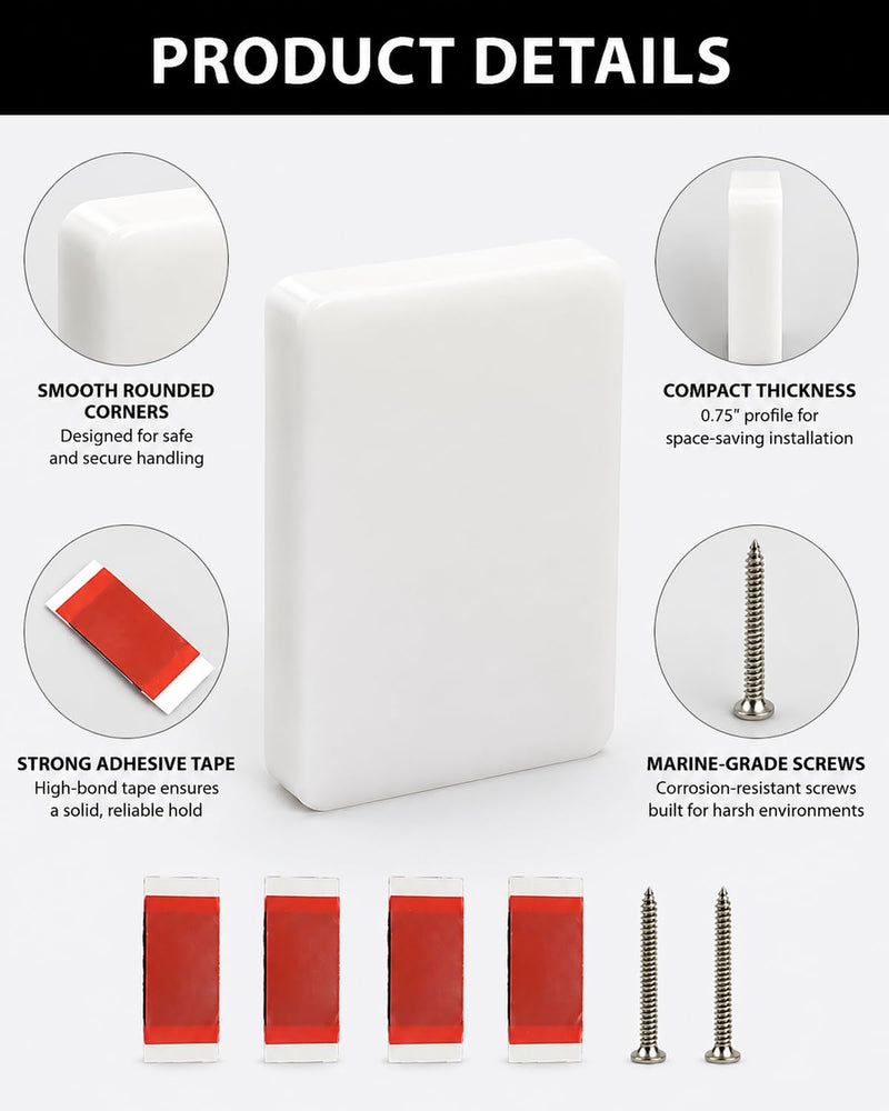 2 Pack Boat Transducer Mounting Boards, White, 4.5x3.5x0.75 in | Includes 8 adhesive tapes and 4 screws; compact transom saver for kayaks, jet skis, fish finder and sonar setups