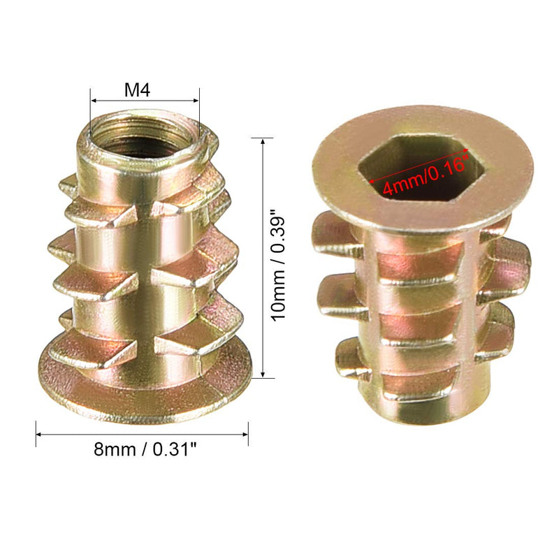 uxcell Furniture Threaded Insert Nuts Zinc Alloy M4 Internal Threads 10mm Length 50pcs M4x10mm