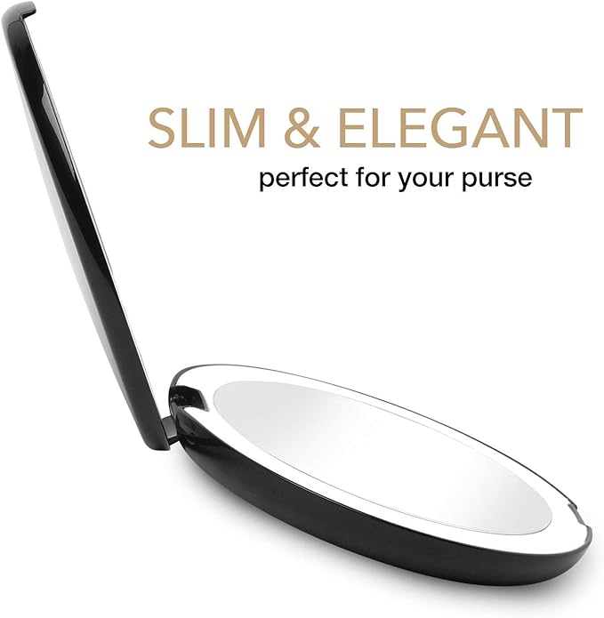 Fancii Compact Mirror, Vanity Mirror, 10x Magnifier, Double Sided Mirror with LED Light, Battery Natural Light, 5" Large Mirror, Makeup Mirror, Black (Lumi) - NewNest Australia