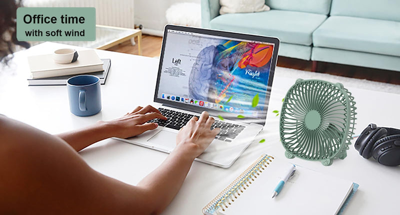 USB Wired Desk Fan, 7 Inches Small Quiet Cooler, Hanging/Wall-Mounted/Stand Table Cooling Fans for Home Office Kitchen Car Use (Green) Green