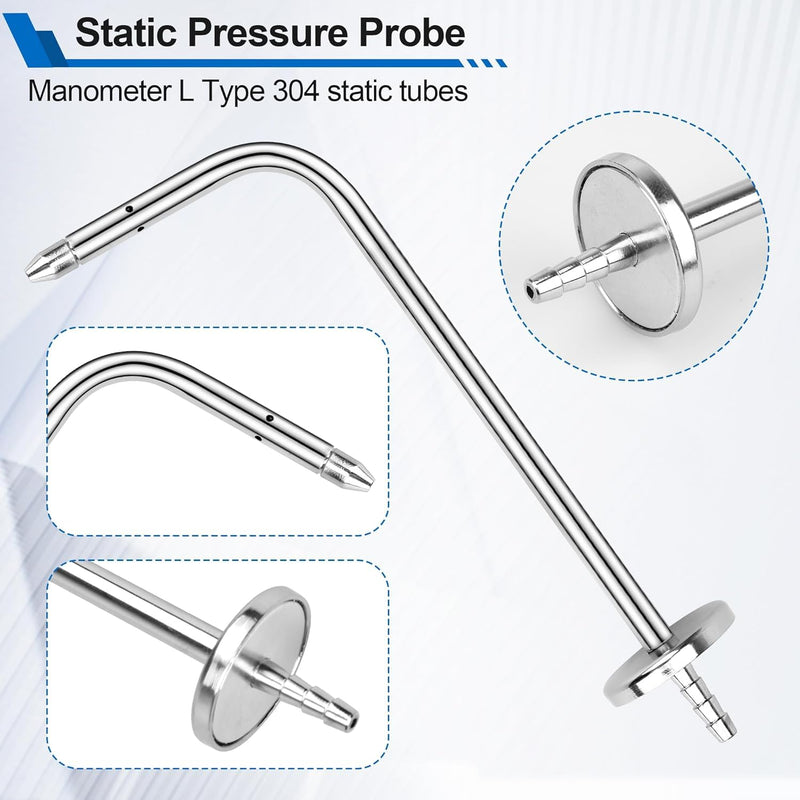 Static Pressure Probes HVAC Compatible with Fieldpiece Manometer AMIN2, ADMN2, SDMN5, Pitot Static Tube Fit for Many Dual Port Manometer with 2X 39.37FEET(1.0M) Soft Tube