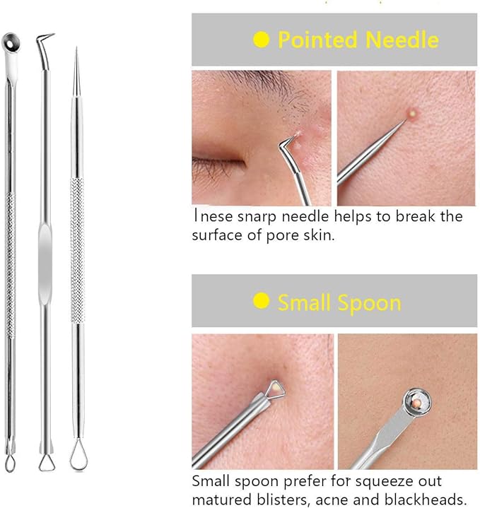 Aooeou Facial Scars Whitehead Cure Pores Blackhead Removal Acne Tool 9 Piece Kit Pro Stainless Steel Curved Acne Tweezers Comedone Extractor Tool Set 1 Back Acne Popper Tool 9 Acne Popper Tool - NewNest Australia