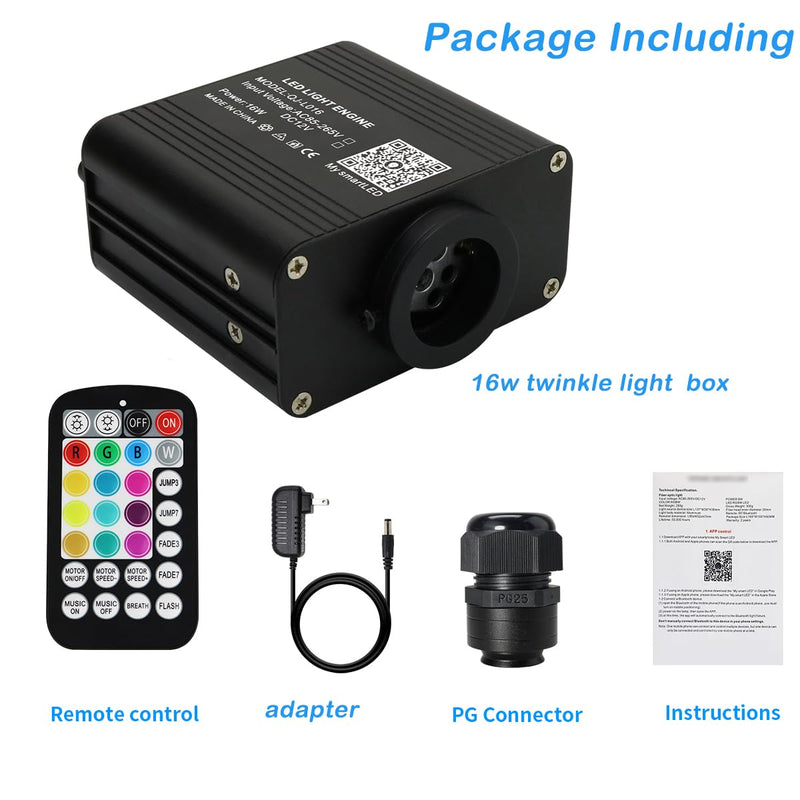 AZIMOM Small Size Updated 16W Twinkle& Sound Activated Fiber Optic Light Source RGBW Light Box Engine Diver APP/Remote Control Music Sensor Mode for Car Home Star Ceiling Light Effect Decoration 16W Twinkle（Small Size）