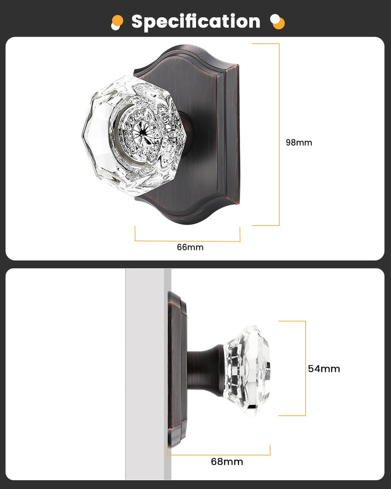 Gobrico Single Side Dummy Clear Crystal Door Knobs,No Lock Interior Half Dummy Handles,Inactive One-Side Dummy Levers in Oil Rubbed Bronze,3 Pack 3
