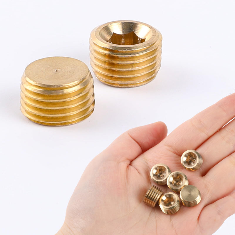 10 PCS 1/4" NPT Male Pipe Plug Fitting Set Brass Hex Counter Sunk Pipe Plug for Closing the End of Pipe, Internal Hex Socket Thread Socket Pipe Plug Kit 1/4 npt