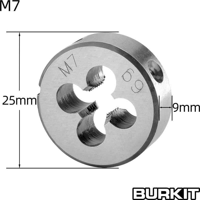 Burkit M7 X 1 Tap and Die Set, M7 x 1.0 Machine Thread Tap and Round Die Right Hand M7x1
