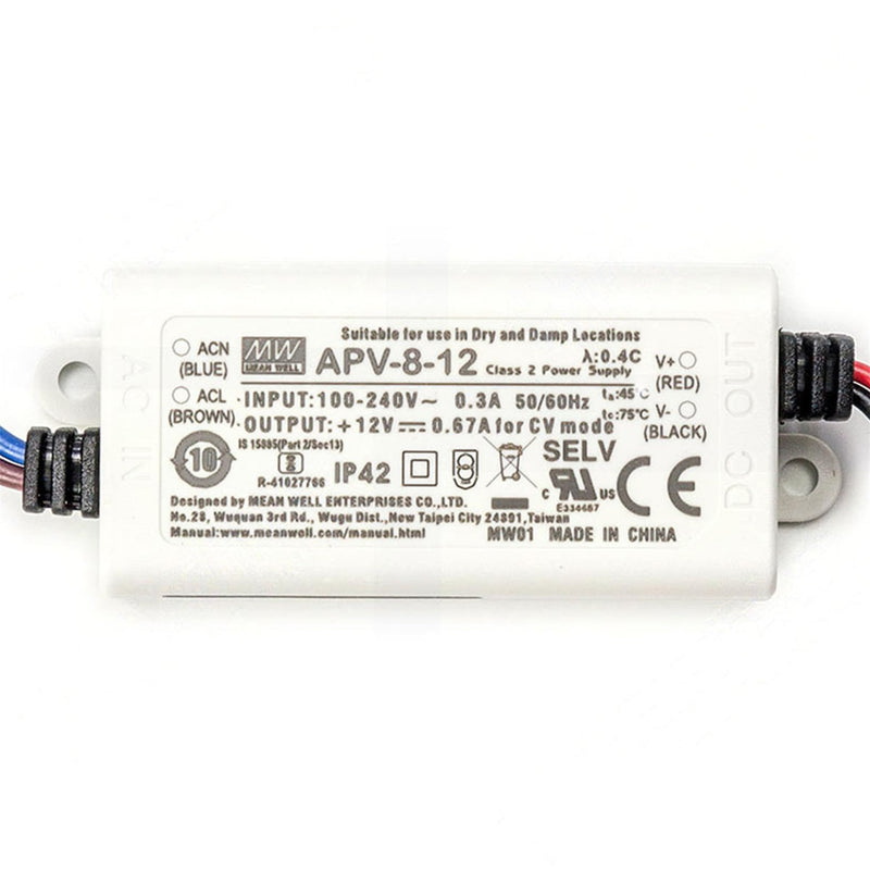 APV-8-12 12V 0.67A 8W Compact LED Driver, High Efficiency, for LED Lighting, Signs, YS-APV-8-12