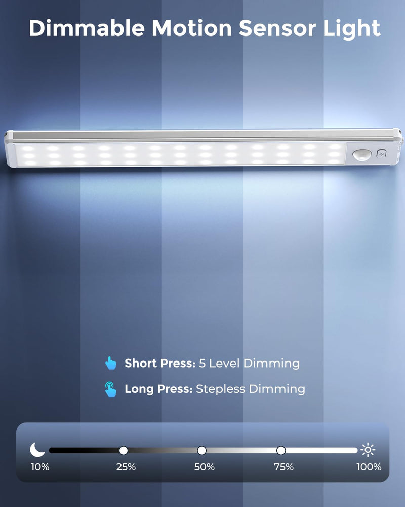 Under Cabinet Lighting - 10.5" Motion Sensor Light Indoor, Magnetic Wireless Closet Lights, Dimmable Led Night Light, Rechargeable Under Counter Lights for Kitchen, Bedroom, Stair, 2 Pack White Light-2 Pack 10.5 inch