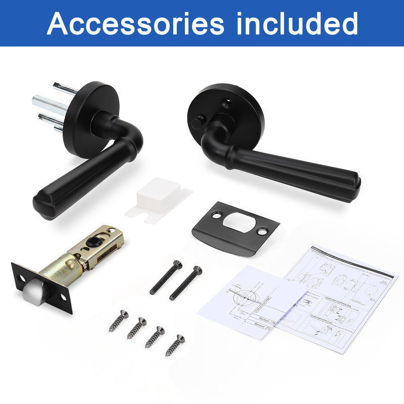 Orger 2 Pack Matte Black Interior Door Handle Round Privacy Door Lever Keyless, Bed and Bath Interior Door Lock Set Left & Right Hand Use, Modern Privacy Door Lock Black Finish, Stainless Steel