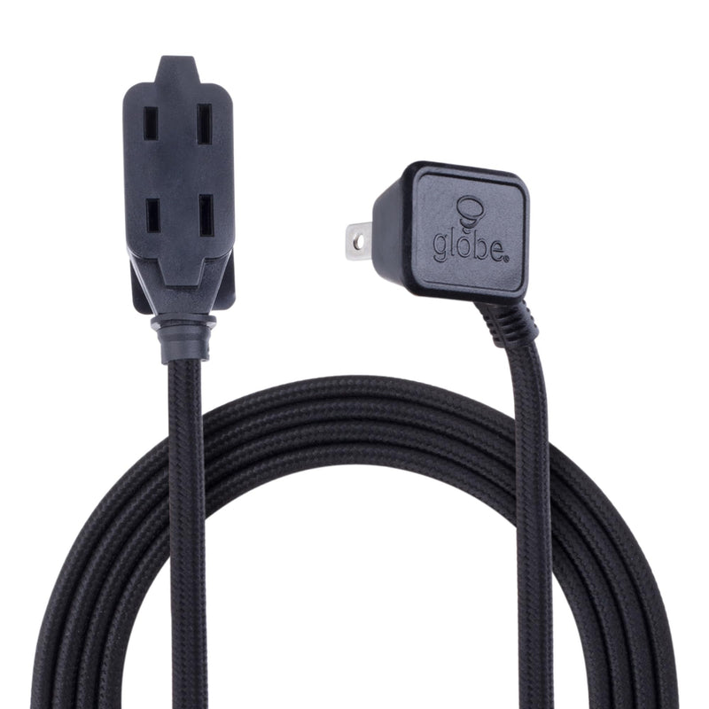 Globe Electric 22810 9ft Fabric Extension Cord, 3 Polarized Outlets, Right Angle Plug, 125 Volts, Black, Extension Cord with Multiple Outlets, Multi Plug Outlet, Electrical Outlet, Home Improvement