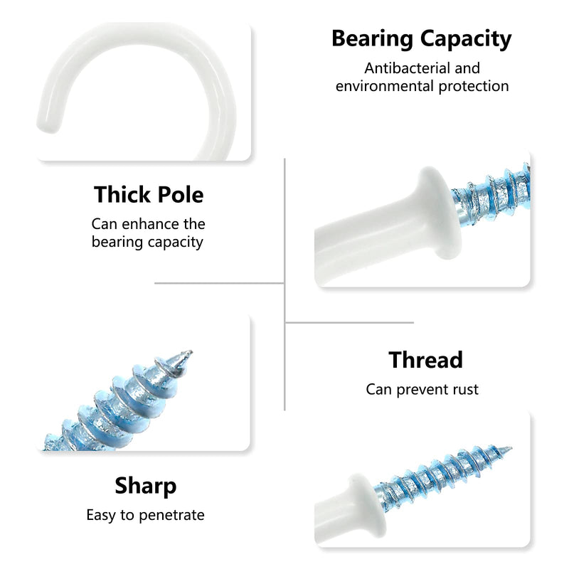 50Pcs 1-Inch Cup Hooks Ceiling Hooks, Plastic-Covered Metal Screw-in Hooks, White 1 Inch