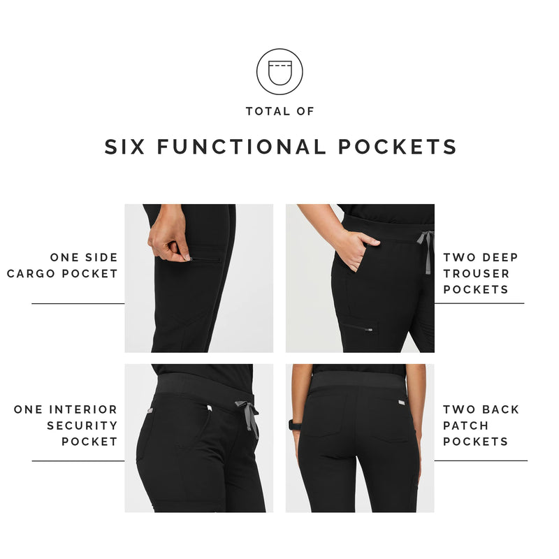 FIGS Zamora Jogger Style Scrub Pants for Women — Slim Fit, 6 Pockets, Yoga Waistband, Ribbed Ankle Cuffs, Anti-Wrinkle Petite Small Black - NewNest Australia