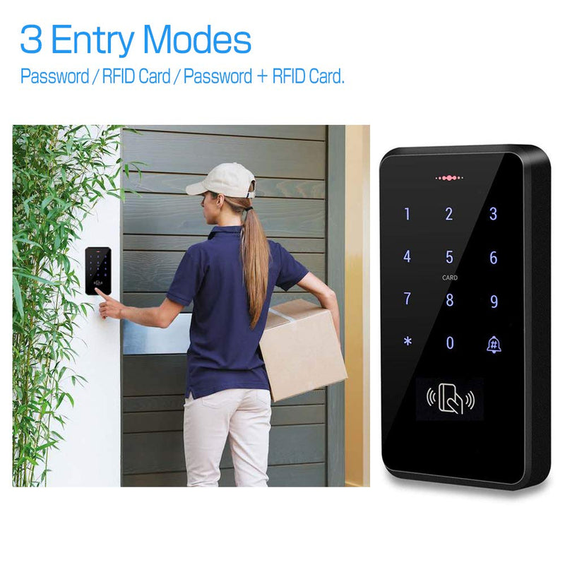 JASAG Complete Access Control Set, 125KHz Fully Waterproof RFID Keypad(3000 Users Capacity) + 180KG/380lbs Magnetic Door Lock + DC12V 3A Power Supply + Release Button and 10PCS Key Cards, Outdoor