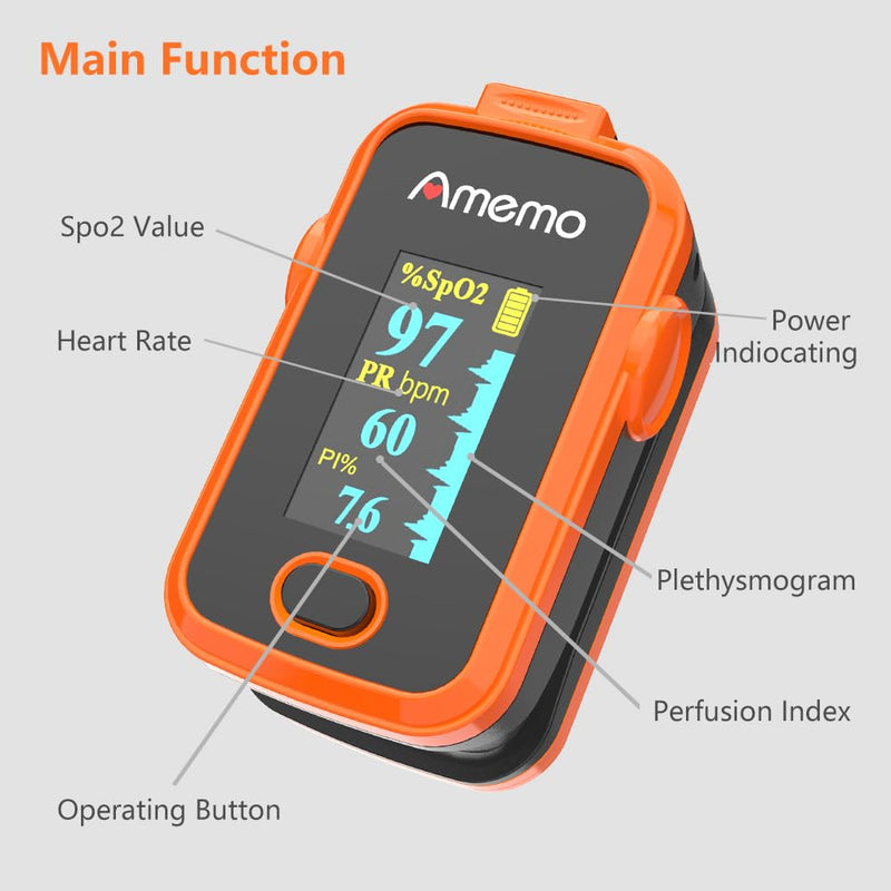 Pulse Oximeter,OLED Display Oxygen Monitor Fingertip,Blood Oxygen Saturation Monitor(SpO2) with Carrying Case,Silicone Cover (Orange) Orange
