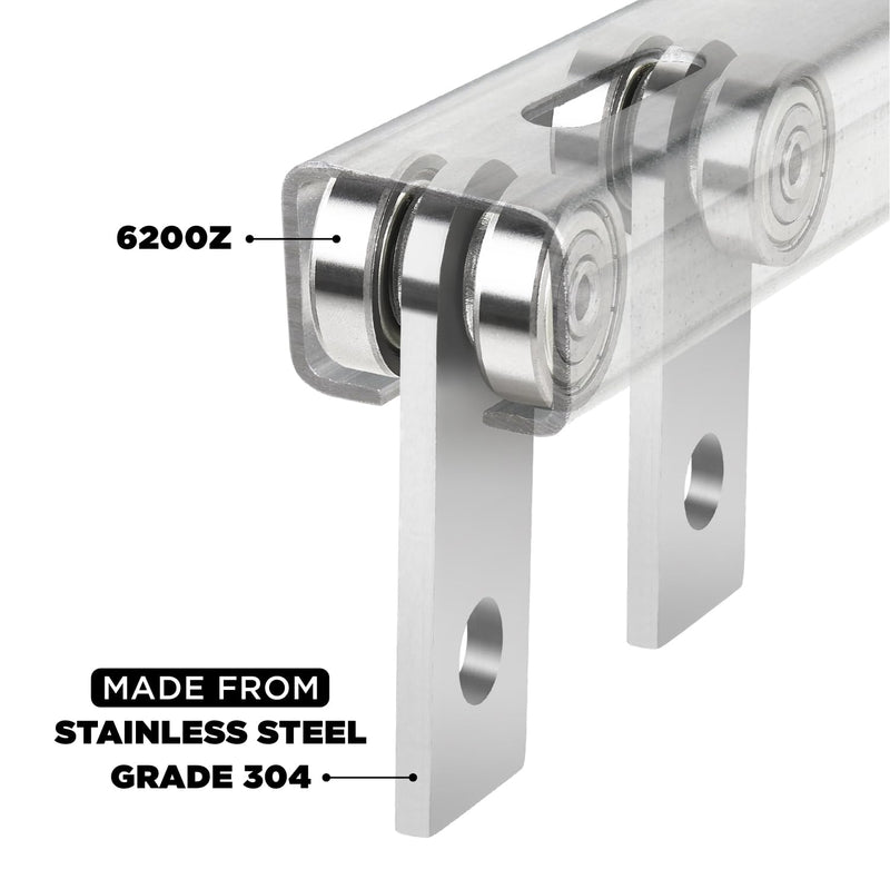 304 Stainless Steel 2-Wheel Trolley Assembly Rollers, 2 Bearings Strut Channel Trolley Hardware, Stable Strut Roller Trolley for 1-5/8" Wide and All 1-5/8" or Taller Strut Channel (Pack of 2) 2 Wheels Set 2