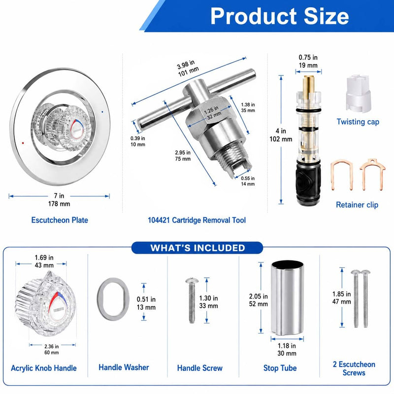 Shower Trim Kit,Compatible with Moen T470 Chateau Shower Trim Kit for 1225 Trim Kit,With 1225 Replacement Cartridge,104421 Removal Tool,Escutcheon,Tubes,Shower handle and Screws,Chorme