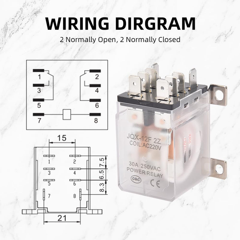 JQX-12F-2Z AC 220V Coil 30A 2NO 2NC DPDT 8 Pin General Purpose High Power Relay…