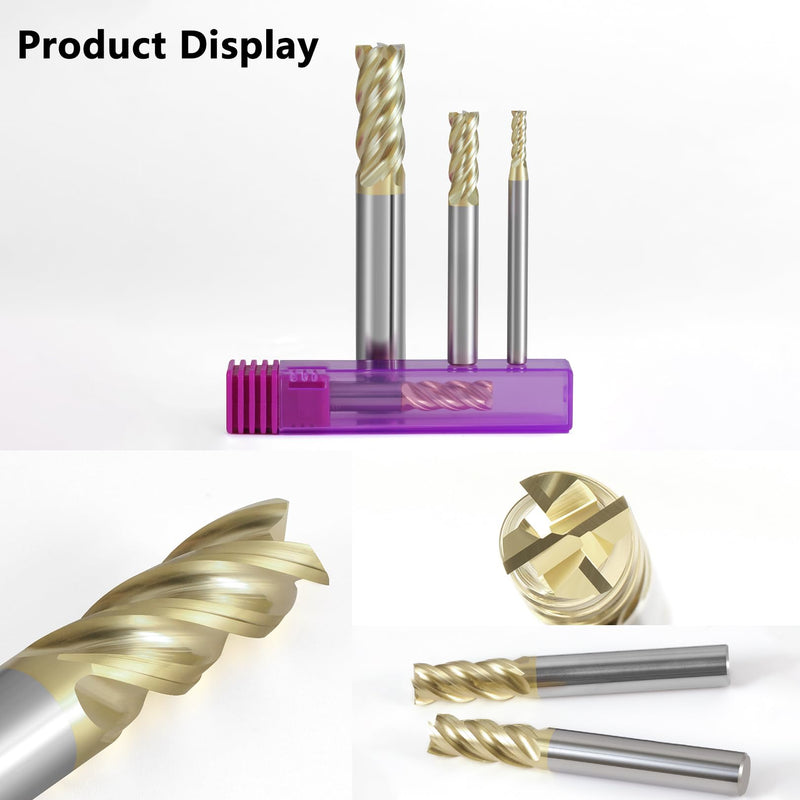 3/16" Carbide Square End Mill with ZrN Coating 4 Flute Unequal Helix Design Mill Bits Sets for Roughing and Finishing (5PCS) 3/16 in 5