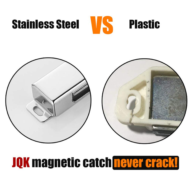 JQK Magnetic Cabinet Door Catch, Stainless Steel Closet Catches with Strong Magnetic, 1.2mm Thickness Furniture Latch 30 lbs (Pack of 4), CC101-P4 Silver