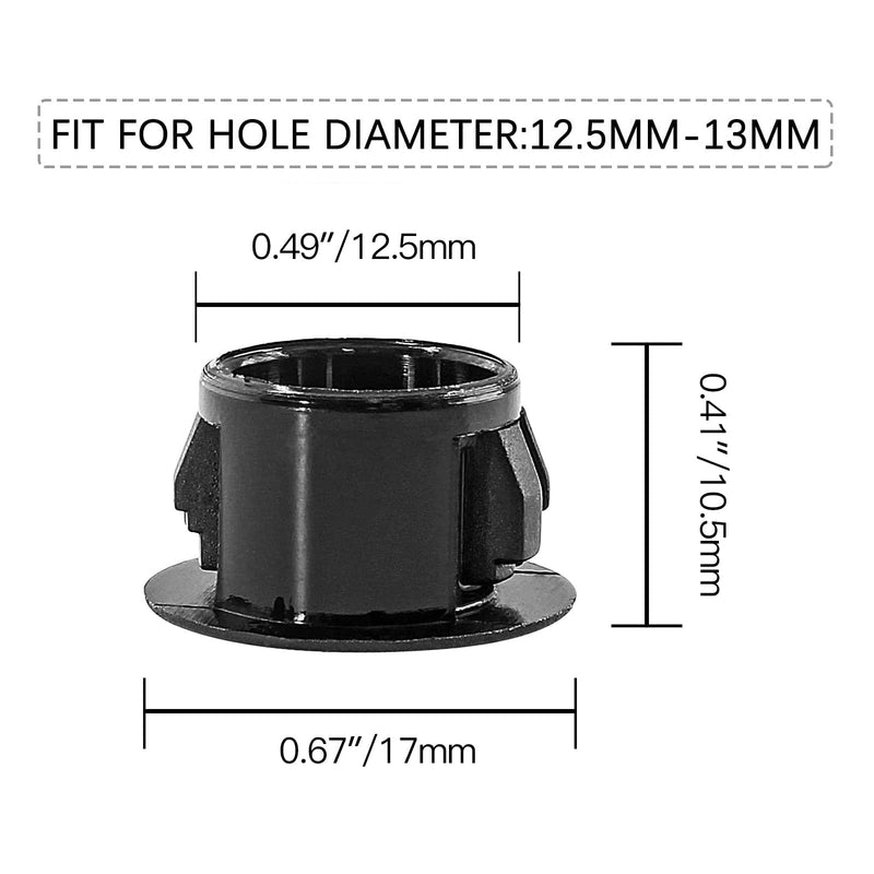 Murtenze 30 Pcs 13mm (1/2") Black Hole Plugs, Plastic Flush Type Panel Plugs Fastener Cover, Round Plastic Snap in Locking Tubing Plug for Kitchen Cabinet Furniture 1/2" / 13mm