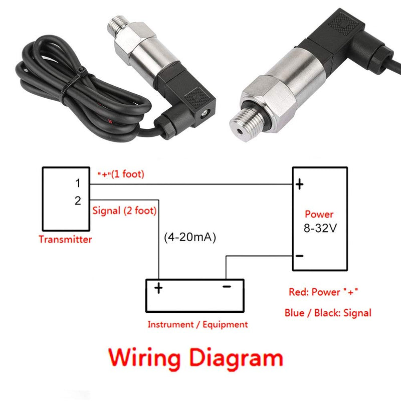 YWBL-WH Pressure Transducer, 4-20mA Output, G1/4" Thread, Silicon Transmitter for Water Gas Oil, 0-0.5MPA, Stainless Steel