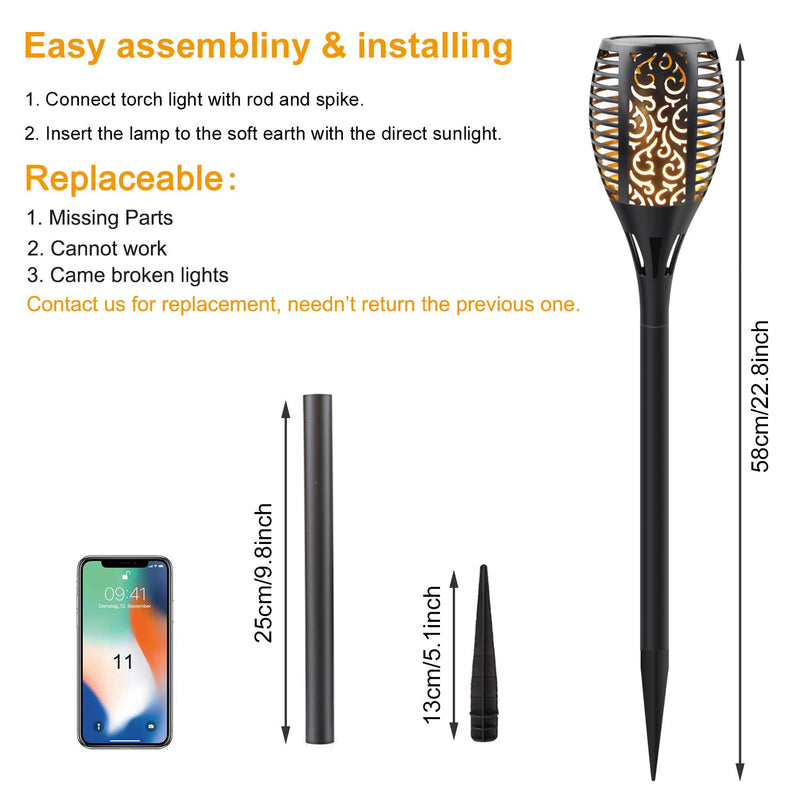Solar Torch Lights with Flickering Flame, Fire Effect Garden Light, Auto On/Off Dust to Dawn, Outdoor Waterproof Landscape Decoration, Powered Security Light for Patio, 8 Pack