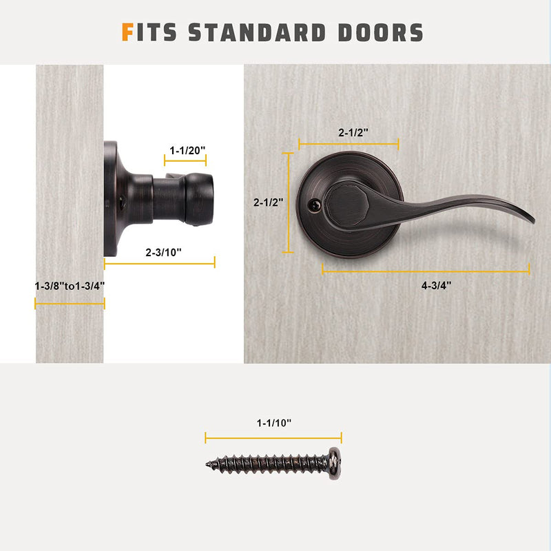 KNOBWELL 3 Set Dummy Lever Door Handles Closet Door Knobs No-Turning Pull Only Single Side Door Leversets(3 Left + 3 Right) Oil Rubbed Bronze