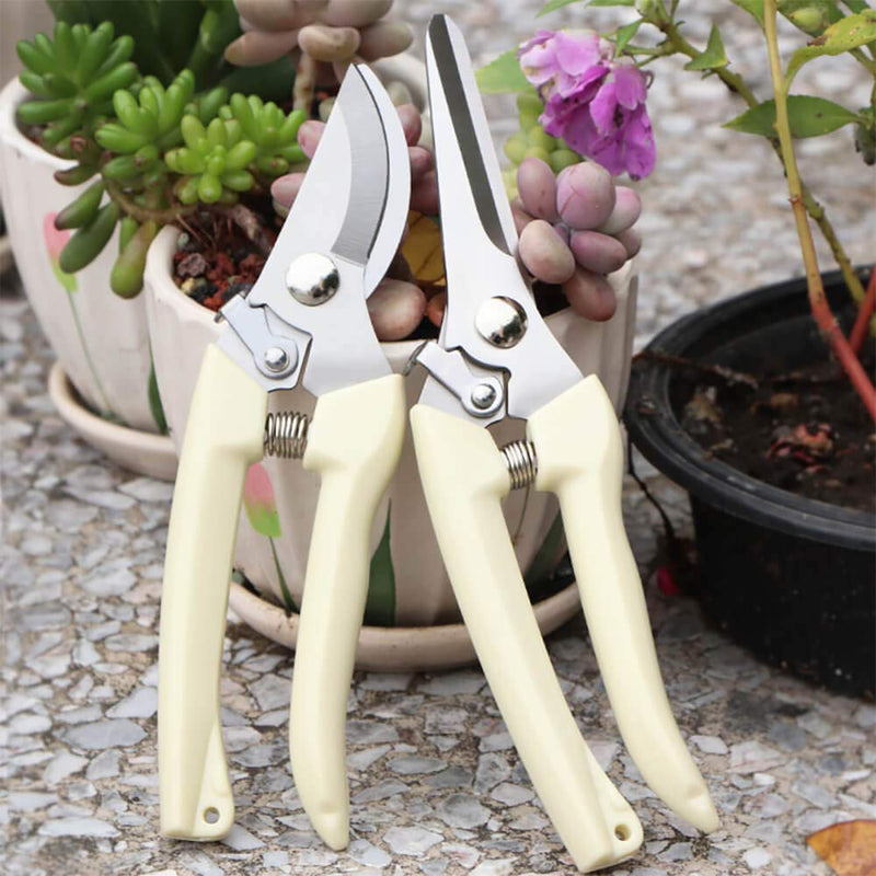 BUGUI Garden Shears Set of 2, Includes 1 Bypass Pruning Shears and 1 Straight Blade Garden Scissors, Sharp, Lightweight C012