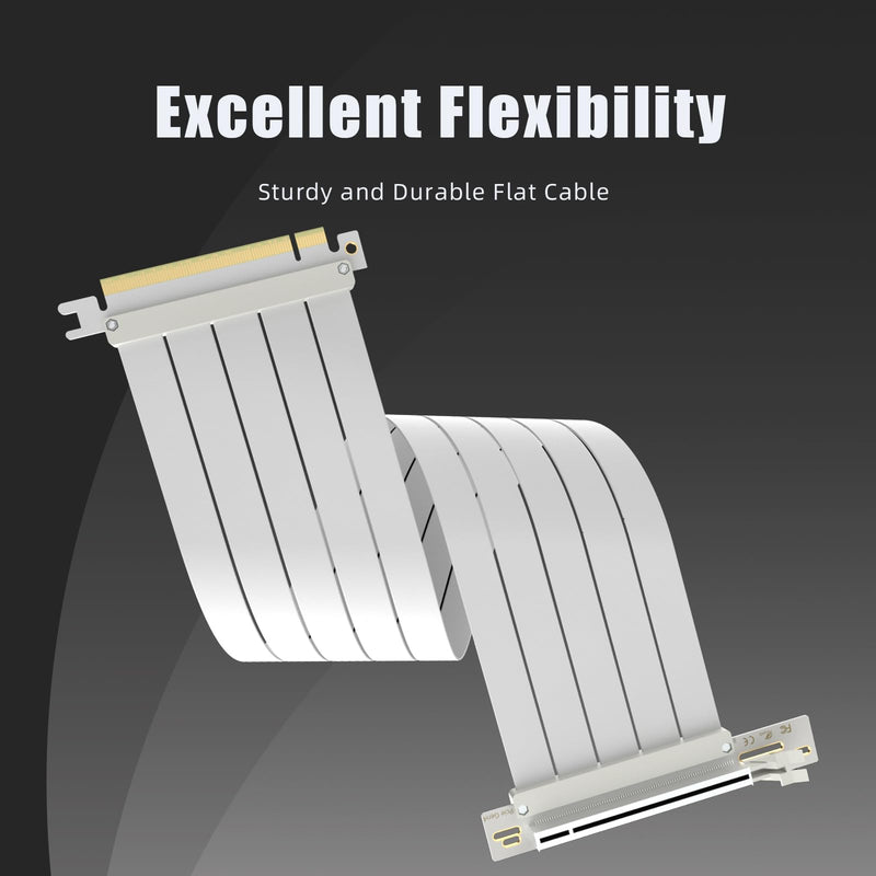 GLOTRENDS 200mm PCIe 4.0 X16 Riser Cable White Color for PCIe 4.0/3.0 GPUs, Such as GeForce RTX 40/30 Series and AMD Radeon RX7000/RX6000 Series, etc