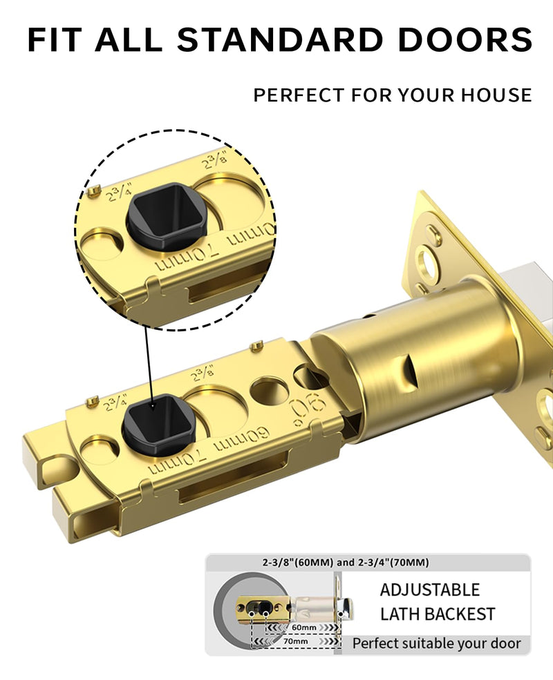 Asidrama 1 Pack Brushed Gold Privacy Door Knob or Lever with Lock, Heavy Duty Reversible Interior Door Handles for Bedroom Bathroom, Left Right Sided Doors