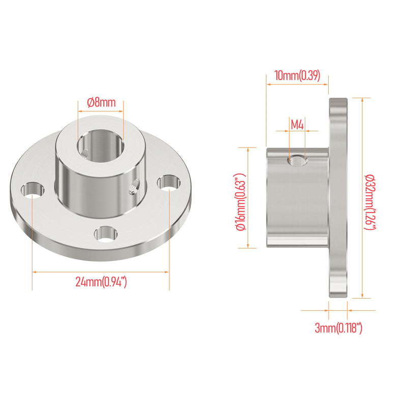 8mm(0.31-Inch) Flange Shaft Coupling, Rigid Coupling Motors Guide Support Coupler, High Hardness Connector Flanged Mount for DIY Model Motors Coupler with Set Screws & Wrench，Sliver 8mm ID-16mm OD